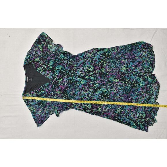 Lane Bryant Plus Size 28 Green Purple Abstract Chiffon Short Sleeve Dress Polyes - Picture 3 of 8